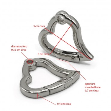 Carabiners Silver Heart mm21 2pz for crochet bags | Tessiland