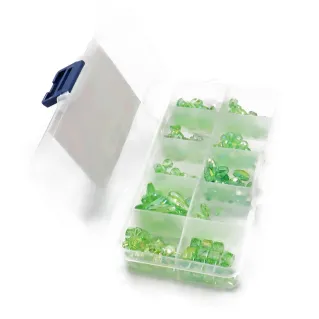 Cristales para bisutería surtidos en resina en 10 compartimentos Verde 31