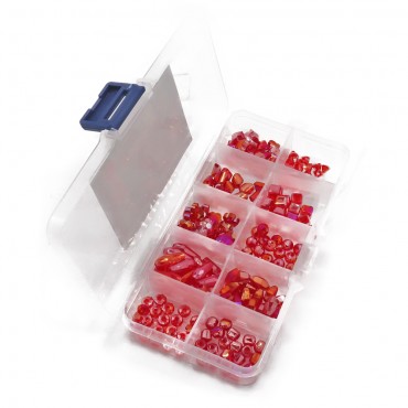 Perline cristallo assortite in resina con box 10 scomparti Rosso 88