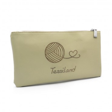 Pochette personalizzabile in ecopelle con zip porta attrezzi made in Italy 24x13cm Panna