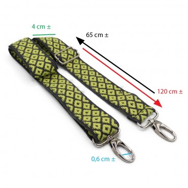 Tracolla per borse crochet Tessuto Rombo Nero Lime | Tessiland