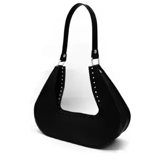 Kaya Eco Leather Bag Set for Crochet Bags with Riveted Handle Black