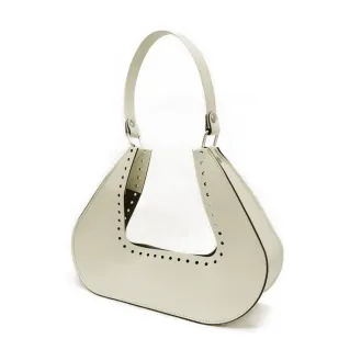 Kaya Eco Leather Bag Set for Crochet Bags with Riveted Handle Panna