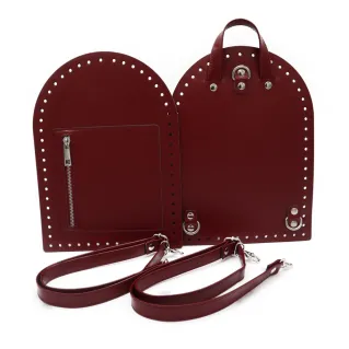 Pocket Faux Leather Crochet Backpack Set with Zip Pocket Bordeaux