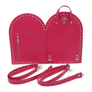 Pocket Faux Leather Crochet Backpack Set with Zip Pocket Magenta