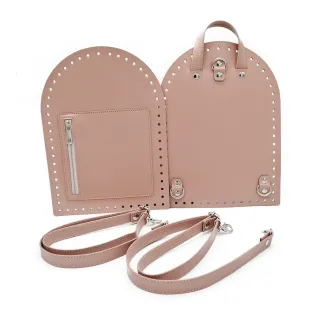 Pocket Faux Leather Crochet Backpack Set with Zip Pocket Cipria