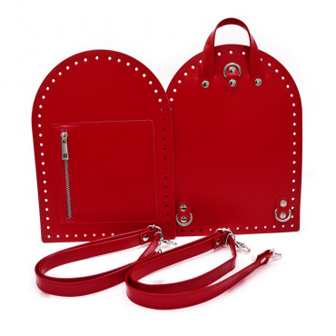 Set zaino Pocket in ecopelle per uncinetto con tasca zip e tracolle Rosso