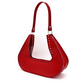 Kaya Eco Leather Bag Set for Crochet Bags with Riveted Handle Red