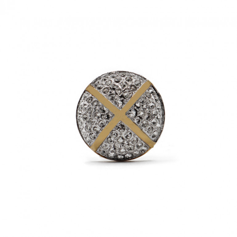 Bottone gioiello Templare in metallo con croce di strass Made in Italy
