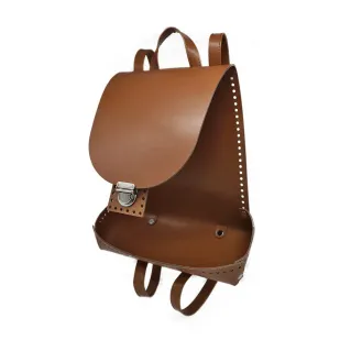 Travel Eco-Leather Crochet Backpack Set with Straps Cuoio