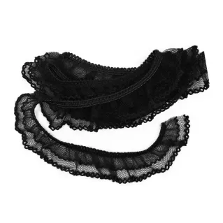 Ruban en tulle élastique froncé avec bordure brodée Noir