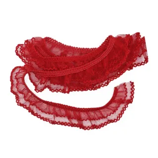 Gathered Elastic Tulle Ribbon with Embroidered Edge Red
