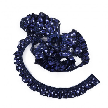Nastro elastico arricciato a pois per bordure decorative Navy