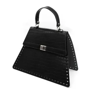 Cocoa Bag Set in Crocodile Effect Faux Leather Black