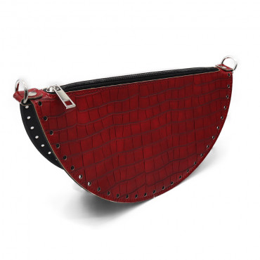 Set borsa Piadina mezzaluna in ecopelle con zip e anelli per tracolla Rosso