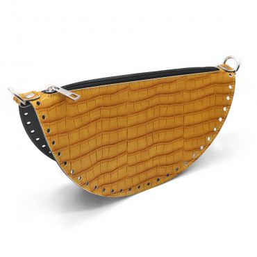 Set borsa Piadina mezzaluna in ecopelle con zip e anelli per tracolla Senape