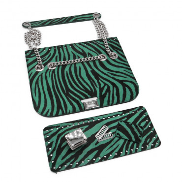 Set borsa Samburu zebrato in ecopelle con catena Verde