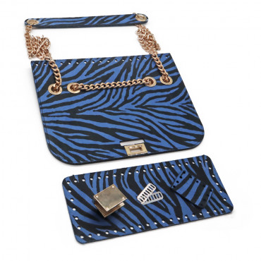 Set borsa Samburu zebrato in ecopelle con catena Blu