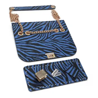Set de sac Samburu zébré en simili cuir avec chaîne Bleu