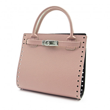 Set borsa Amelia in ecopelle con chiusura girello e manici Rosa