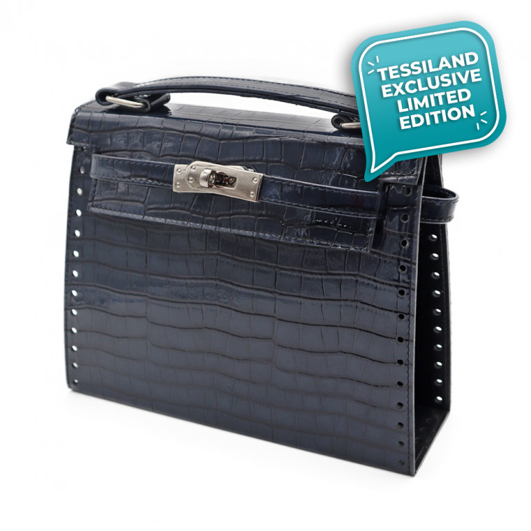 Audrey Blue Crocodile Patent Bag Set | Tessiland