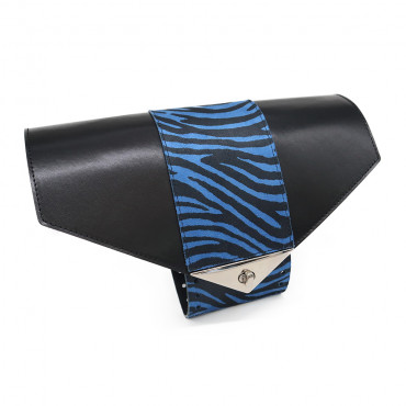 Set borsa Ashanti ecopelle zebrata con girello per borse handmade Blu nero
