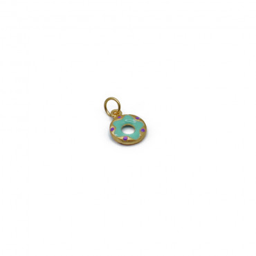 Donut Light Blue Gold, enamelled metal pendant | Tessiland