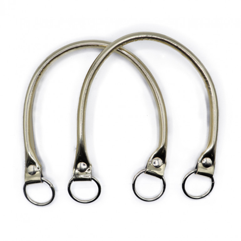 Paire de poignées Circle Specchiato en éco-cuir pour créations au crochet Platine | Tessiland