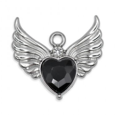 Pendentif Cupidon Argent Noir, cœur avec ailes | Tessiland