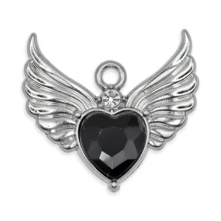 Pendentif Cupidon cœur ailé avec strass pour bijoux Argento nero