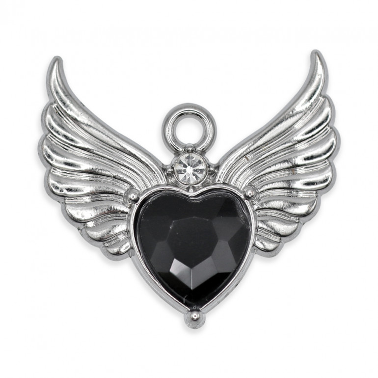 Colgante Cupido Plata Negro, corazón con alas | Tessiland