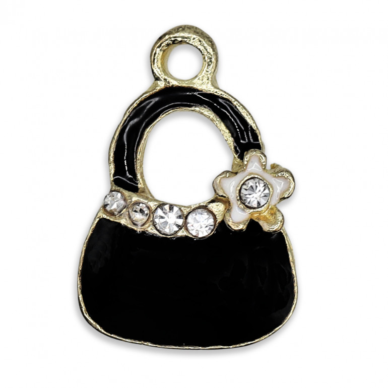 Ciondolo Bagbliss Bianco, borsetta con strass e fiore | Tessiland