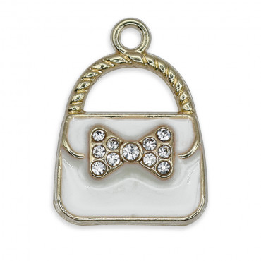 Pendentif BagChic Blanc, sac à main avec nœud et strass | Tessiland