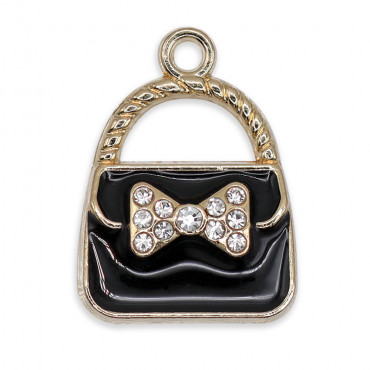 Pendentif BagChic Noir, sac à main avec nœud et strass | Tessiland