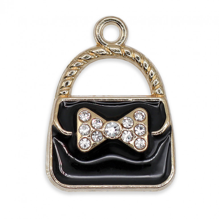 BagChic Black Pendant, handbag with bow and rhinestones | Tessiland