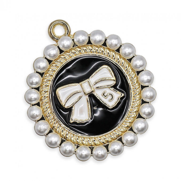 Pendentif Chanelia Noir, avec perles et nœud | Tessiland