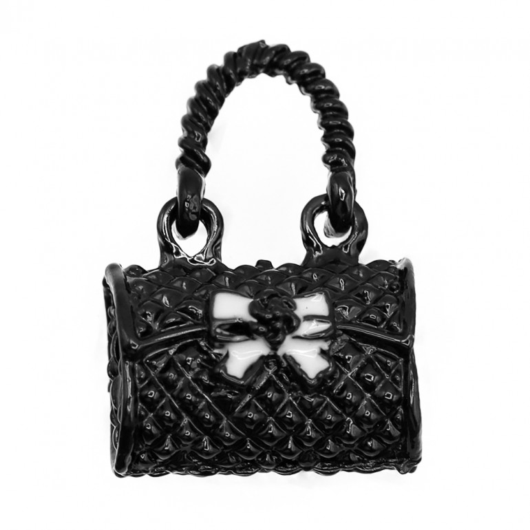CharmBag Negro, colgante bolso con lazo | Tessiland