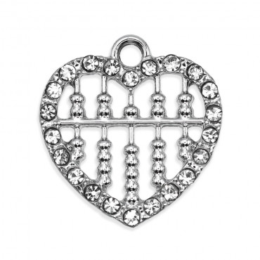 Heart Pendant with Rhinestones, Silver Metal | Tessiland