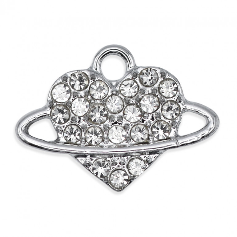 Orbiting Heart Pendant Silver, heart with rhinestones | Tessiland