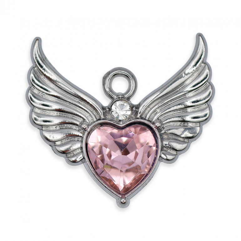 Pendentif Cupidon Argent Rose, cœur avec ailes | Tessiland