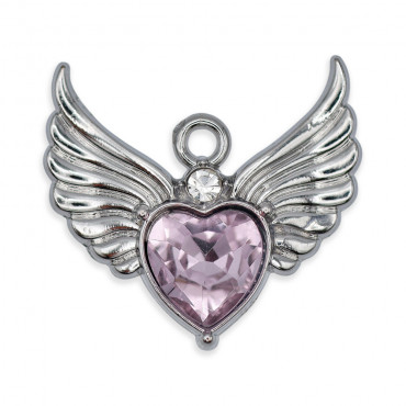 Pendant Cupid Silver Purple, heart with wings | Tessiland