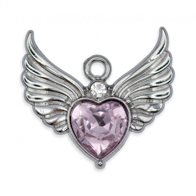 Colgante Cupido Plata Violeta, corazón con alas | Tessiland