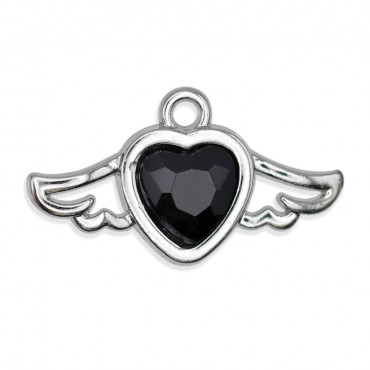 Ciondolo Eros cuore alato in metallo e resina per bijoux Nero