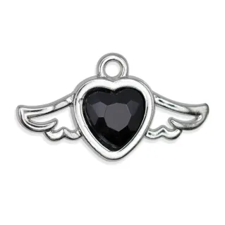 Colgante Eros corazón alado en metal y resina para bisutería Negro