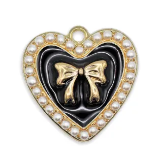 Pendentif Nœud Heart émaillé avec perles pour bijoux Noir