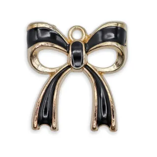 Lux Enamel Bow Pendant with Gold Finishes for Jewelry Black