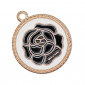 Pendentif Noir Grace, rond avec rose dorée | Tessiland