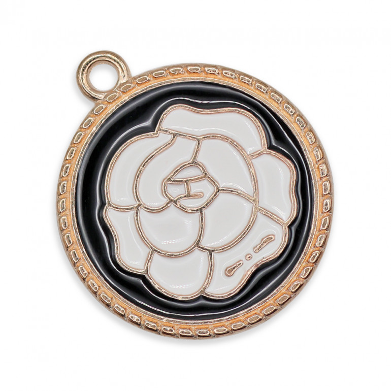 Grace White Pendant, round with golden rose | Tessiland