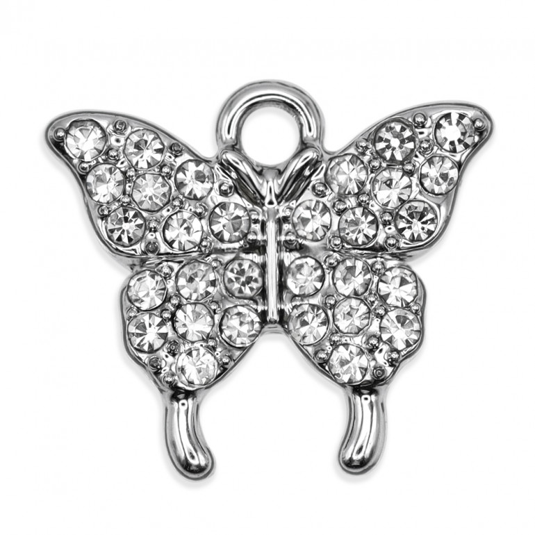 Pendentif Pafia Argent, papillon avec strass | Tessiland