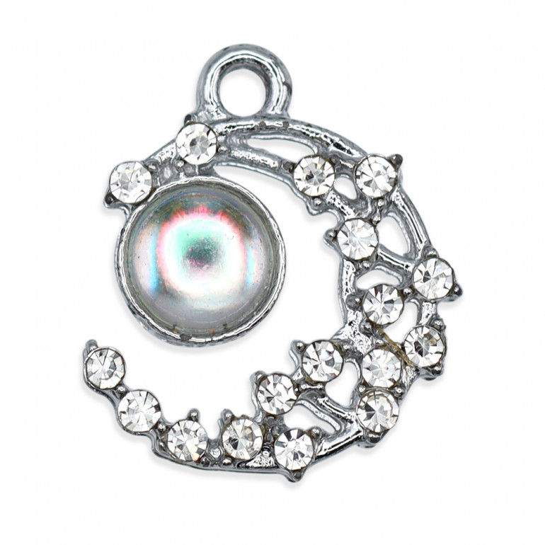 Pendant Piper Silver, moon with rhinestones | Tessiland